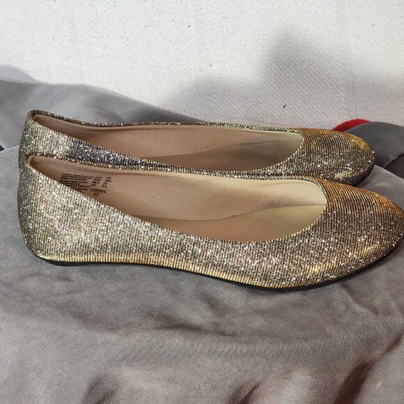 Lower East Side Gold Glitter Chelsea Dorado Fabric Upper Ballet Flat Size 7W - Picture 6 of 16